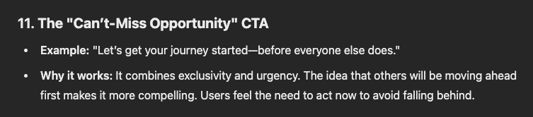 ChatGPT CTA example called "The Can't Miss Opportunity"